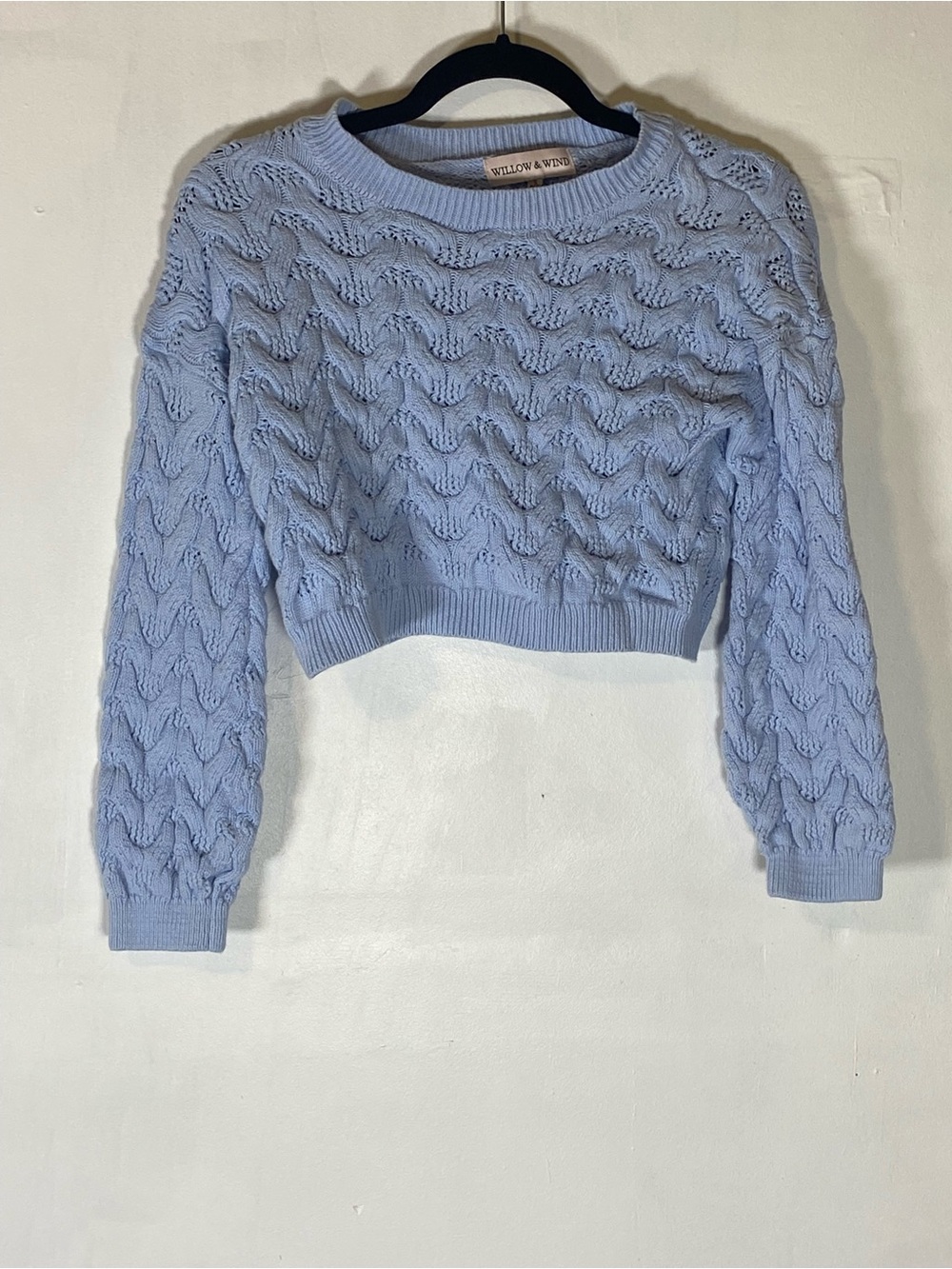 Willow & Wind Baby‎ Blue Cable Knit Crop Sweater Cottagecore Coquette S Preppy